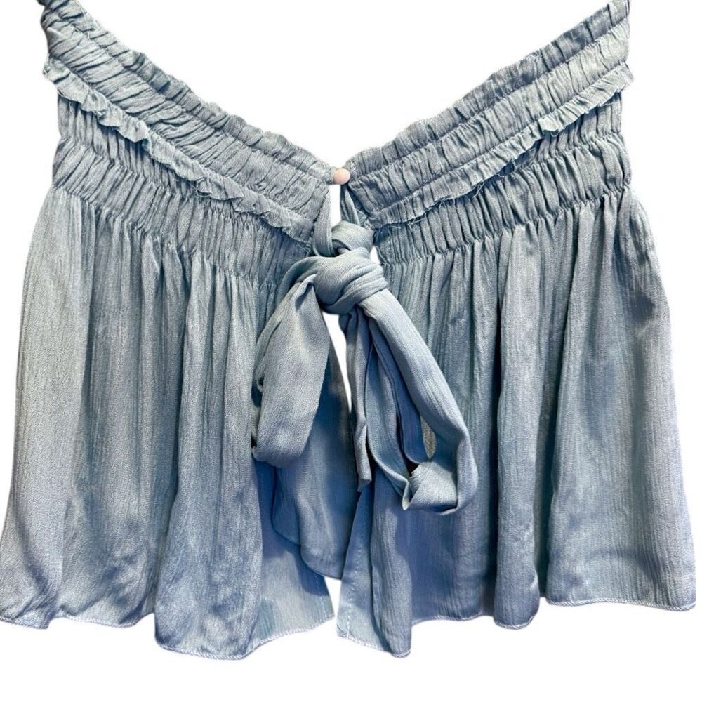 POL Blue Backless Halter Sleeveless Boho Top with Smocking Shirring Detail NEW - Picture 13 of 14